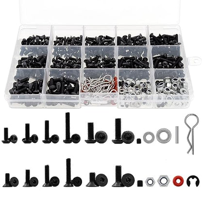 500pcs Universal RC Car Screw Kit Screws Assortment Set Hardware Fasteners Compatible with Axial Redcat HPI Arrma Losi 1/8 1/10 1/12 1/16 Scale RC Cars Trucks Crawler