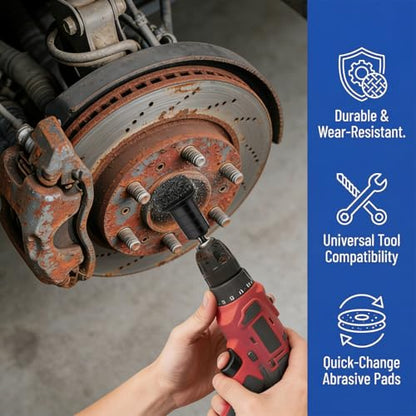 Car Wheel Hub Cleaning Tool, Brakewheel Lug Stud Rotor Rust Removal Disc with 5 Pads, 1 Adapter, Auto Brake Inner Rim Resurfacing Tool, Fits Power Drill or 1/2" Impact Driven Wrenches (Black) - color: Black