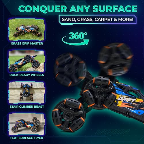 8 Wheels Hand Controlled RC Stunt Car, Gesture Sensing Car for Boys 6-12 | Gesture-sensing hand-controlled RC stunt car with joystick. 8 wheels, 360 flips, drift, LED, 2 batteries. Gift 6-12