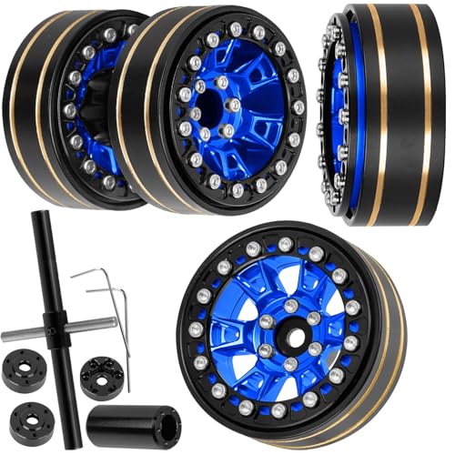 RC 1.3 Beadlock Wheels Single & Dually for 1/18 TRX4M Ascent-18,1/24 SCX24 FCX24 RC Crawler Car,Aluminium & Brass 1.3 Beadlock Rims,4pcs,Navy Blue w/Black - color: Navy Blue(4pcs)