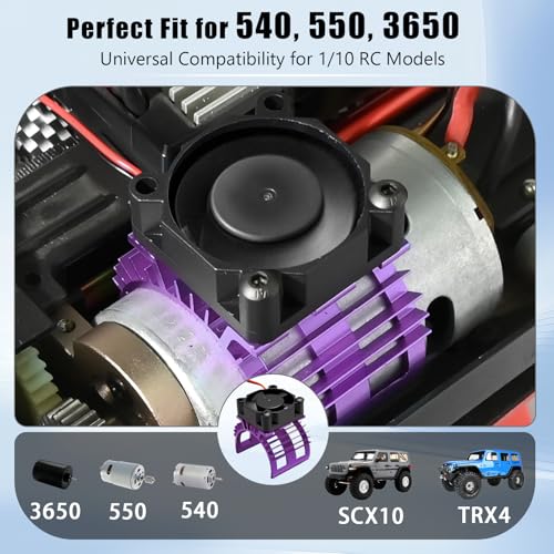 Alloy Heat Sink with 5V Cooling Fan for Traxxas Trx4 Slash ARRMA SCX10 and 1/10 RC Car - Compatible with 540, 550, 3650 Size Brushless Motor (Purple) - style: Purple