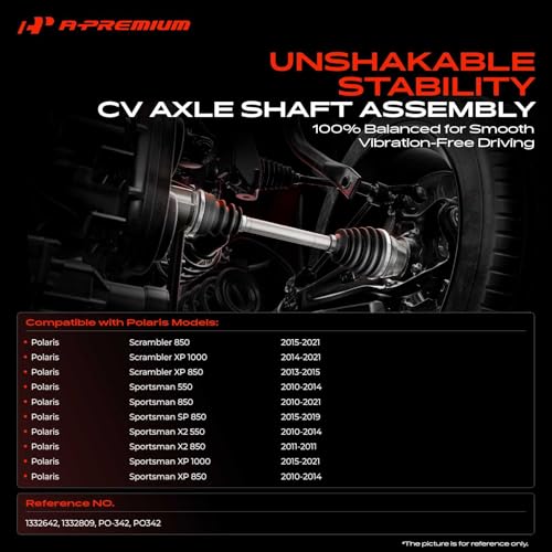 A-Premium Set of 2 Rear CV Axle Shaft Assembly | Compatible with Polaris Sportsman 550 850 1000 XP, Scrambler 850 1000 XP, Rear Left and Right, Replace# 1332642, 1332809 - style: Rear Driver and Passenger Side