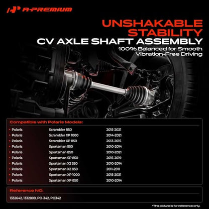 A-Premium Set of 2 Rear CV Axle Shaft Assembly | Compatible with Polaris Sportsman 550 850 1000 XP, Scrambler 850 1000 XP, Rear Left and Right, Replace# 1332642, 1332809 - style: Rear Driver and Passenger Side