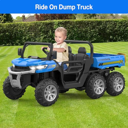 Hetoy 24V 2-Seater Ride On Dump Truck with Parent Remote Control, 4WD 6-Wheel Electric Car for Big Kids, UTV Style Dump Bed & Music Horn, ASTM/CPSIA Certified (Ages 3+) - color: Blue