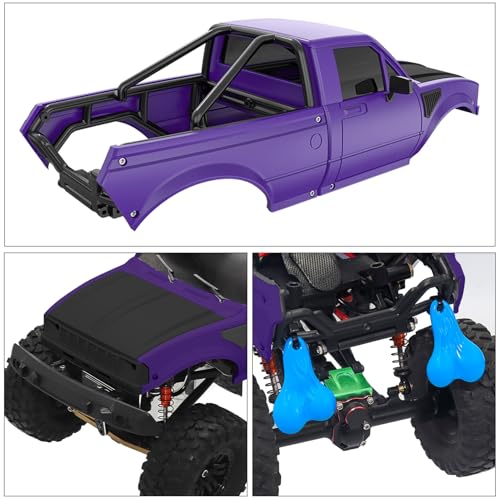 RC Pickup Body Shell with Bed Rack and Light kit & 2PCS Hanging Ball Nuts for 1/24 RC Crawler Axial SCX24 C10 Bronco Wrangler Base Camp 4Runner (Black & Purple) - color: Black & Purple
