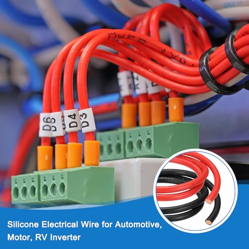 MECCANIXITY 22 Gauge Silicone Electrical Wire Cables, 22 AWG 5ft Black and 5ft Red Electrical Wires High Temp 600V 200C Flexible Stranded Tinned Copper Wires Automotive Cable with Accessories - size: 22 Gauge 2m/5ft