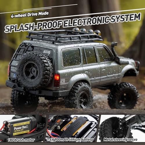 FCX18S FMS RC Crawler Toyota Cruiser 1/18 LC80 S Offroad Trucks 4X4 RC Rock Crawler with LED Lights for Adults (Grey) - color: Grey