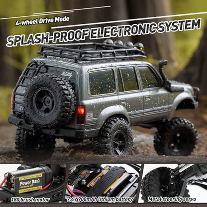 FCX18S FMS RC Crawler Toyota Cruiser 1/18 LC80 S Offroad Trucks 4X4 RC Rock Crawler with LED Lights for Adults (Grey) - color: Grey