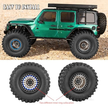 RC Aluminum 2.2" Beadlock Wheel Tires Set for 1/10 RC Crawler Car,TRX6 TRX4 SCX10 II III 90046 D90 Gen8 MST CFX VS4-10,RC Wheels 2.2 Beadlock Wheel Rims,(4PCS) Brown - color: Brown- (Rc Wheels Tires)