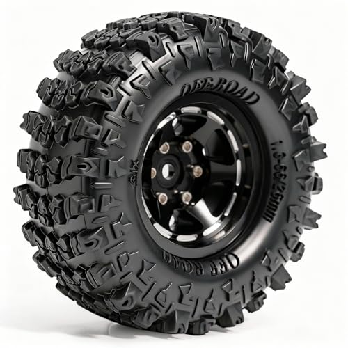 1.3” Aluminum Beadlock Wheels & Mud Terrain Tires Set for 1/18 1/24, -7.6mm Offset RC Crawler Car Fits TRX4M, Axial SCX24 AX24, Redcat Ascent-18, FCX24, 66 x 26mm, Pre-Assembled, 4 pcs Black - color: Black
