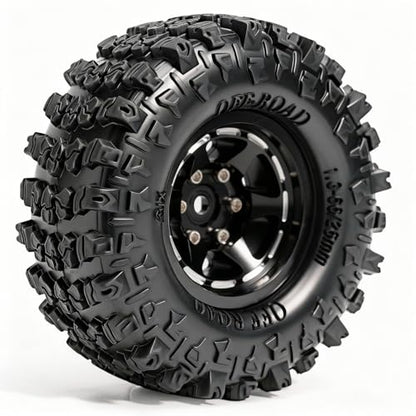 1.3” Aluminum Beadlock Wheels & Mud Terrain Tires Set for 1/18 1/24, -7.6mm Offset RC Crawler Car Fits TRX4M, Axial SCX24 AX24, Redcat Ascent-18, FCX24, 66 x 26mm, Pre-Assembled, 4 pcs Black - color: Black