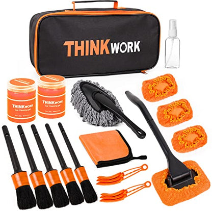 THINKWORK Windshield Cleaner Tool, Car Detailing Kit Interior, Car Cleaning Kit Interior and Exterior Detail Brush, Auto Supplies & Accessories for Men Women | 180 Degree Rotating Head, Extendable Handle, 3 Washable Pads, Streak Free Cleaning for Windows