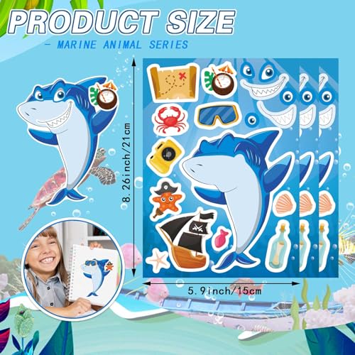 Ocean Animals Stickers, Make Your Own Sea Animals Stickers, Summer Sticker | 24 Sheets Make-a-face Stickers for Kids Toddlers Goodie Bags Stuffers Birthday Party Favors Activities Game - style: Ocean Animal