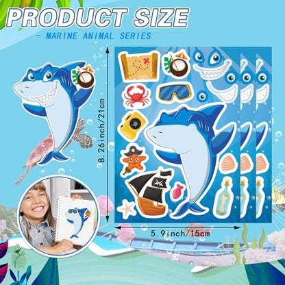 Ocean Animals Stickers, Make Your Own Sea Animals Stickers, Summer Sticker | 24 Sheets Make-a-face Stickers for Kids Toddlers Goodie Bags Stuffers Birthday Party Favors Activities Game - style: Ocean Animal