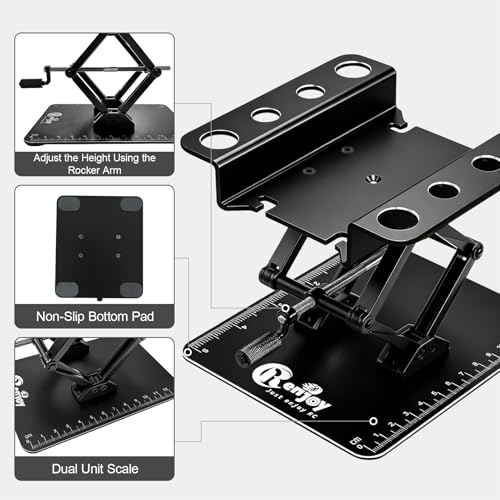 RC Stand Lift Lower with 3-Slot Screw Tray for 1/8 1/10 1/12 Scale, Black | Aluminum RC Car Work Stand Repair Tool Set for RC Cars Crawler Truck Traxxas TRX4 Axial SCX10 Upgrade - color: All Black, With 3-slot Screw Tray