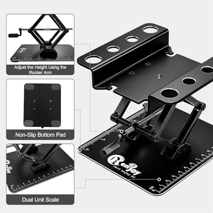 RC Stand Lift Lower with 3-Slot Screw Tray for 1/8 1/10 1/12 Scale, Black | Aluminum RC Car Work Stand Repair Tool Set for RC Cars Crawler Truck Traxxas TRX4 Axial SCX10 Upgrade - color: All Black, With 3-slot Screw Tray