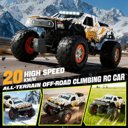 1:10 Amphibious Remote Control Car, 2.4 GHz Waterproof Monster Truck Toys RC Cars, 4WD All Terrain Off-Road Pickup RC Trucks , 2 Batteries 60Mins Play, Kids Toy Gift for Adults Kids Boys Girls