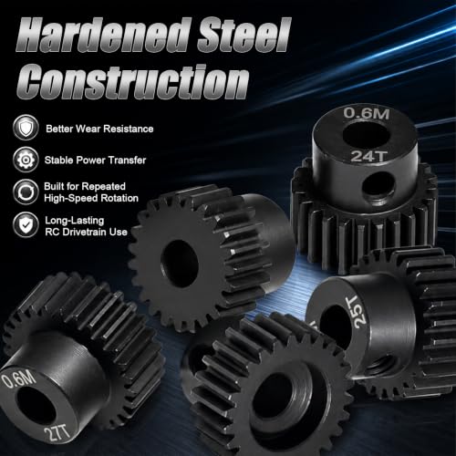0.6M Hardened Steel Pinion Gear Set 23T-27T, 5mm Bore, 5PCS | 0.6M Metric Pitch Gear, 23T 24T 25T 26T 27T Gear Set, 5mm Motor Shaft Bore, Hardened Steel Material - color: 0.6M-5mmGC-23-27T