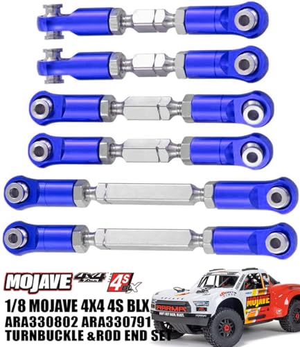 6PCS Aluminum Adjustable RC Tie Rods Linkage Turnbuckles Toe Links Set Upgrade Parts for 1/8 Mojave 4S 4X4 BLX RC Car(Navy Blue) - color: Navy Blue
