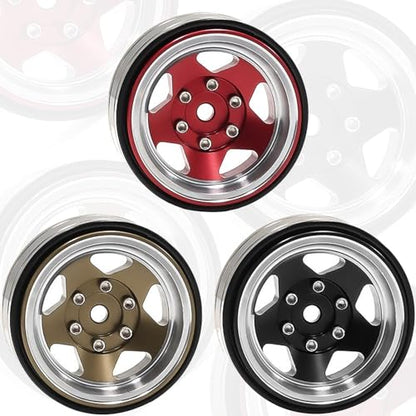 1.3 Beadlock Wheel - Aluminum & Brass Wheel Rims for TRX4M SCX24 1/18 1/24 | Brass Negative Offset 1.3” Wheel Hub Width 15mm OD 37mm with 7mm Hex Fit FMS Ascent-18 RC Car Off Road Tire, 4pcs (Black) - color: Black