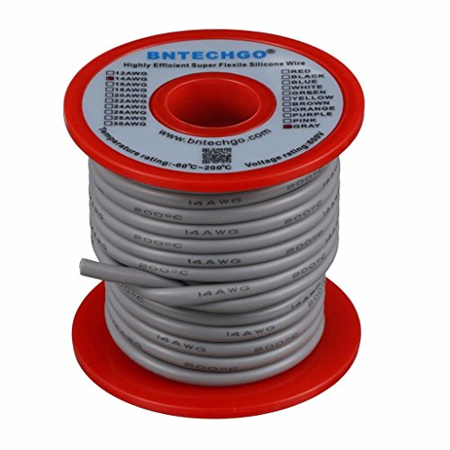 BNTECHGO 14 Gauge Silicone Wire Gray 25ft Stranded Tinned Copper Wire | Flexible 14 AWG Stranded Wire Silicone Rubber Insulation For RC Models, Drone, Robot, Battery, EV Charger, 3D Printer, DIY - color: Gray, size: silicone wire 25ft