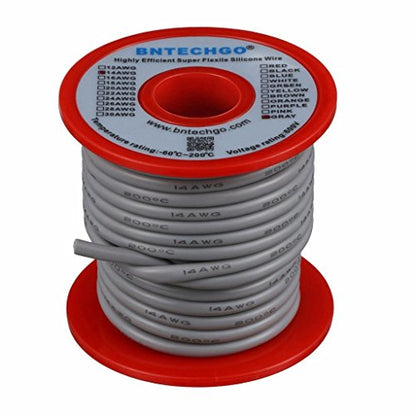 BNTECHGO 14 Gauge Silicone Wire Gray 40ft Stranded Tinned Copper Wire | Flexible 14 AWG Stranded Wire Silicone Rubber Insulation For RC Models, Drone, Robot, Battery, EV Charger, 3D Printer, DIY - color: Gray, size: silicone wire 40ft