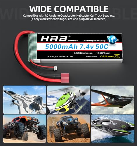 HRB 2S 5000mAh Lipo Battery 50C 7.4V Compatible with RC Plane