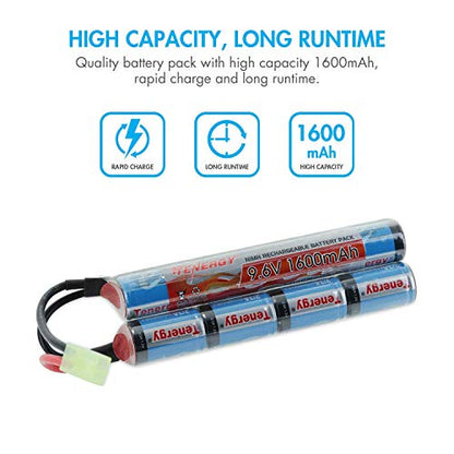Tenergy 9.6V NiMH 1600mAh Rechargeable Butterfly Battery Pack with Mini Tamiya Connector for AEG - size: Battery Pack