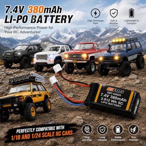 FMS Car Accessory Lipo Battery 2S 7.4V 380mAh Without PCM for 1/24,1/12, 1/18,FCX24M, FCX24 FCX18 etc - color: C1389-380mAh
