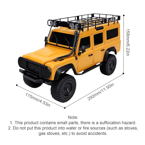 1/18 Scales Remote Control Truck, MN-111 Remote Control Crawler with LED Lights, 2.4GHz Four Wheel Drive Rechargeable Climbing RC Truck for Teens Adults (Yellow) - color: Yellow