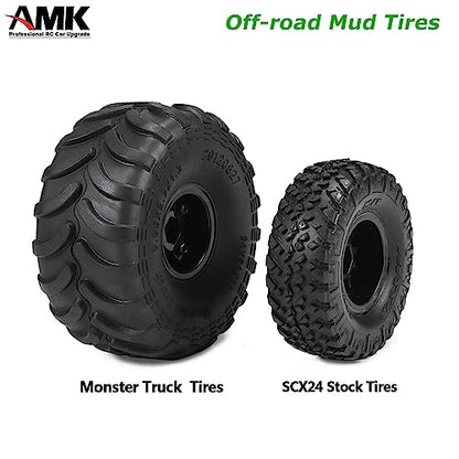 69 * 33mm Mud 1.0 Crawler Tires with 7mm Hex Hub Beadlock Wheel Rims for Monster Truck 1/24 RC Car Axial SCX24 AX24 FCX24 1/18 Scale TRX4M Upgrades