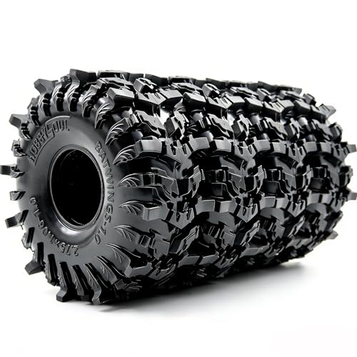 1.0 Tires - 70 * 27mm Tall Batwings 4-Pack Fits TRX4M SCX24 | Super soft sticky mud crawler tire with foam inserts, For 1/24 SCX24 & 1/18 TRX4M High Trail micro RC Crawlers Upgrades - size: 1.0 tires - 70mm Tall