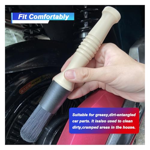 Car Parts Washer Brush, Bullet Head Parts Cleaning Brush for Cleaning Car Interior Exterior, Engine Parts, Wheel Bearing, Boats, Household Grime (Beige/Black) - color: Beige/Black