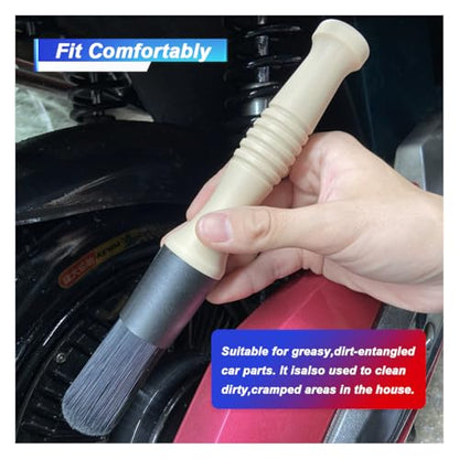 Car Parts Washer Brush, Bullet Head Parts Cleaning Brush for Cleaning Car Interior Exterior, Engine Parts, Wheel Bearing, Boats, Household Grime (Beige/Black) - color: Beige/Black