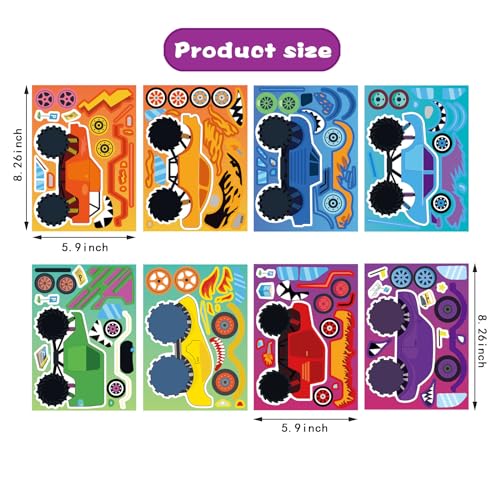 Monster Truck Stickers for Kids, Make Your Own Car Sticker, Car Party Favor | 24 Sheets Classroom Teacher Reward Activities Birthday Gift for Girls Boys, Crafts Goodie Bags Stuffers - style: Monster Truck