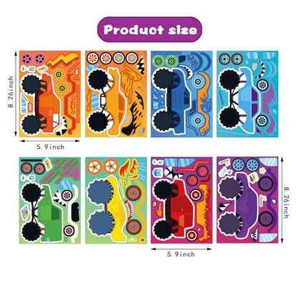 Monster Truck Stickers for Kids, Make Your Own Car Sticker, Car Party Favor | 24 Sheets Classroom Teacher Reward Activities Birthday Gift for Girls Boys, Crafts Goodie Bags Stuffers - style: Monster Truck