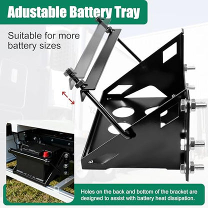 Metal Steel Bolt-in Battery Mounting Tray Bracket for Car Truck Boat RV Trailer Fits up to 10.63"x7.06"x7.5"Battery, Anti-Rust Corrosion, Black