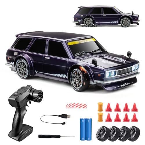 RC Drift Car, Purple 1/24 Remote Control Drift Car for Adults Kids | 20KM/H 4WD Low/High Speed RC Cars with LED Lights, Extra Drifting Tires, Vehicle for Boys Girls Beginners Indoor Outdoor - color: Purple