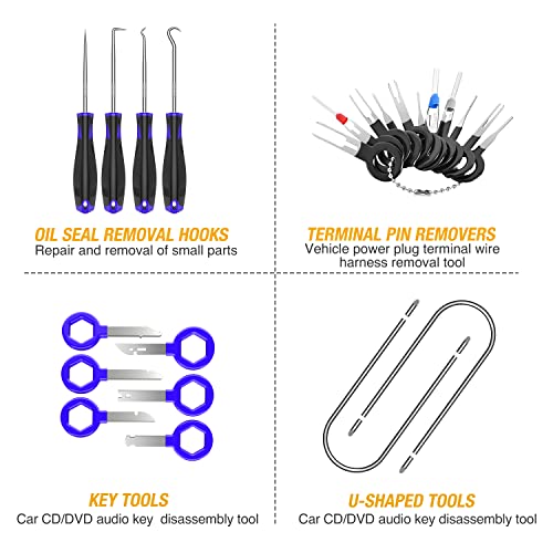 GOOACC 88Pcs Auto Trim Removal Tool and Push Pin Retainer Clip Set | Fastener Terminal Remover Tool Adhesive Cable Clips Pry Kit Car Panel Radio Removal Auto Clip Pliers - color: 88Pcs Clips Removal Kit Blue