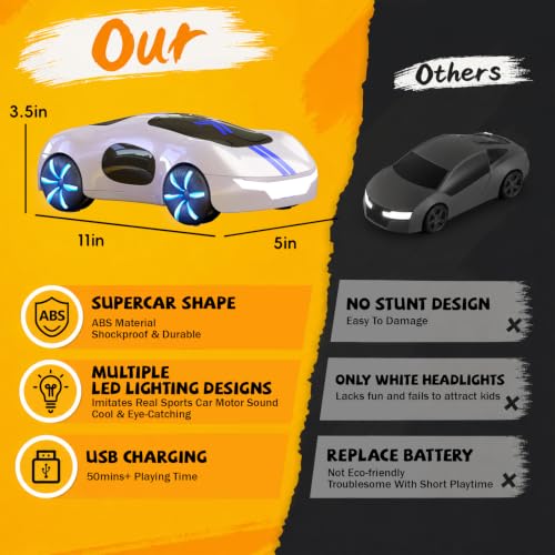 AEROQUEST Gesture Sensing RC Stunt Car for 6+ Years Old Boy and Girl Gift | Remote Control Stunt Drift USB-C Charging Light Spray Sound Gesture Sensing Spotrs Birthday Holiday 6 7 8 9 10 11 12 - color: White