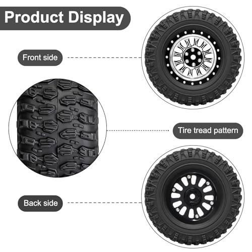 LRFHL 1.3" Beadlock Wheel Tires Aluminum for SCX24 TRX4M, 4PCS, Silver | Upgraded 1.45-inch Wheel, 1/24 SCX24 1/18 TRX4M RC Crawler Car Upgrade - color: Black Tires+ Silver Wheels-1