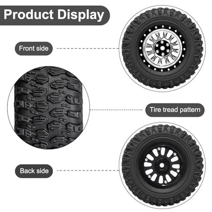 LRFHL 1.3" Beadlock Wheel Tires Aluminum for SCX24 TRX4M, 4PCS, Silver | Upgraded 1.45-inch Wheel, 1/24 SCX24 1/18 TRX4M RC Crawler Car Upgrade - color: Black Tires+ Silver Wheels-1