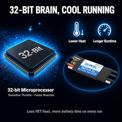 ZTW Shark G2 50A ESC 2-4S Built-in Swithcing BEC 5V/6V 4A Water-Cooling Bidirectional Waterproof Brushless Speed Controller for RC Boat Marine - size: 50A