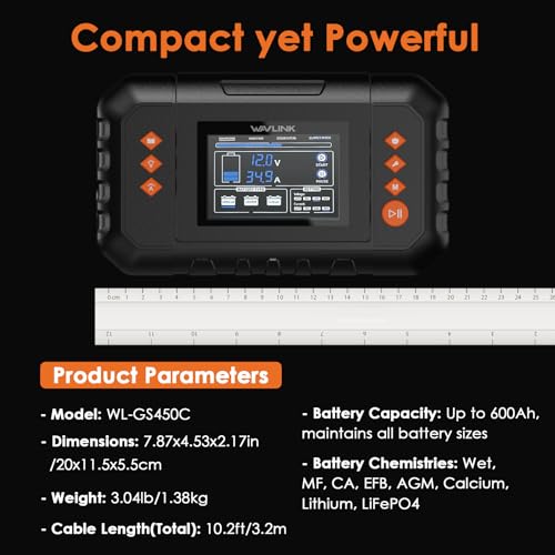 WAVLINK 35-Amp Smart Battery Charger, 6V/12V/24V Car Battery Charger | LCD Display, Lead-Acid/Lithium/LiFePO4 Compatible, Battery Maintainer & Desulfurizer for Cars, Boats, Motorcycles - color: 35-AMP
