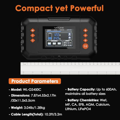 WAVLINK 35-Amp Smart Battery Charger, 6V/12V/24V Car Battery Charger | LCD Display, Lead-Acid/Lithium/LiFePO4 Compatible, Battery Maintainer & Desulfurizer for Cars, Boats, Motorcycles - color: 35-AMP