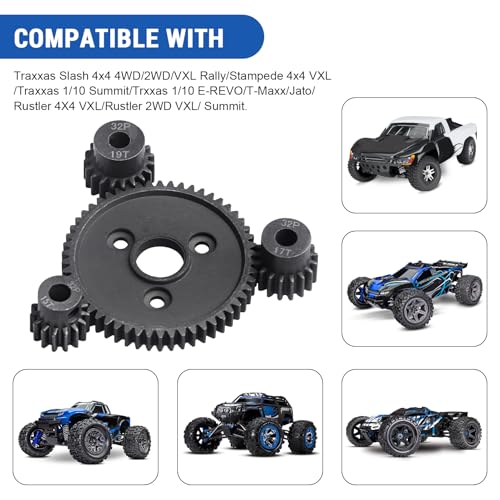 RC Metal Steel 54T 32P Spur Gear with 15T/17T/19T Pinions Gear Set Replace 3956 for Traxxas Slash 4x4 4WD/2WD/VXL Rally/Stampede 4x4 VXL/Summit/E-REVO/T-Maxx/Rustler 4X4 VXL