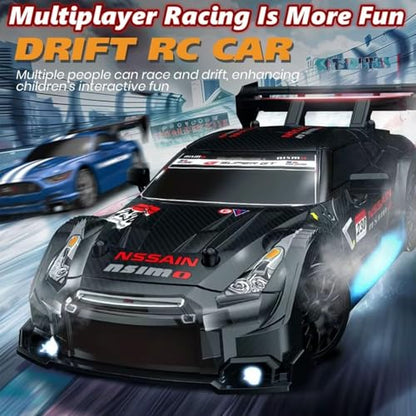 1:24 Scale RC Drift Car 4WD 2.4GHz 30KM/H High Speed Racing Sport Toy Car with LED Lights Racing and Drift Wheels Suitable for Beginners (8609-Blue) - color: 8609-blue