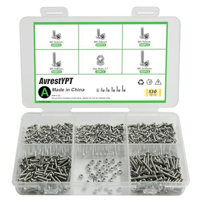 530Pcs 304 Stainless Steel Metric Micro Screws Nuts Assortment, M1.7x3/4/5/6/8mm Sizes, Phillips Pan Head, Fully Threaded Kit for Arduino, RC Models, Electronics, DIY Projects - size: M1.7x3/4/5/6/8-530Pcs