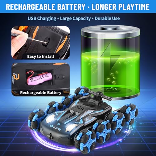 8WD Remote Control Stunt Car with Music Light Mist Spray, RC Drift Car Toys for Kids 6+, 2.4GHz Remote, Double Sided Driving, 360° Spins, Off-Road Stunt Vehicle, Birthday Gifts for Boys Girls - color: Blue