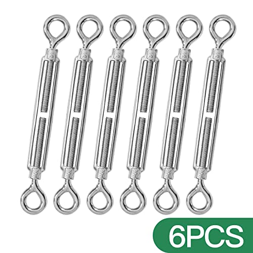 6PCS M10 Eye & Eye Turnbuckle 304 Stainless Steel Turnbuckle Wire Rope Tension Heavy Duty Turnbuckles for Cable Railing Wire Rope Hardware Kit (M10, Eye & Eye) - style: Eye & Eye-M-10